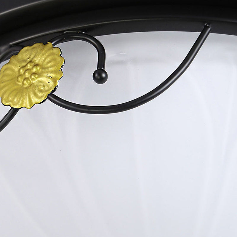 Traditional Frosted Glass Domed Bedroom Flushmount Light With 4 Lights Black Ceiling Lighting -