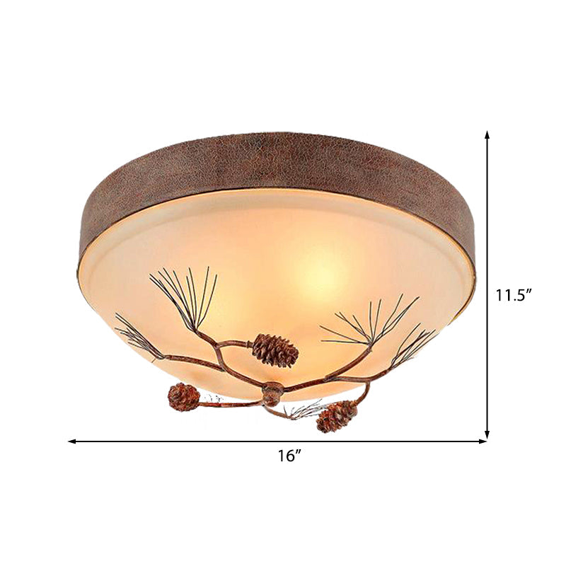 Traditional Beige Ceiling Light Fixture With Frosted Glass Drum Shade - 3 Lights For Bedroom