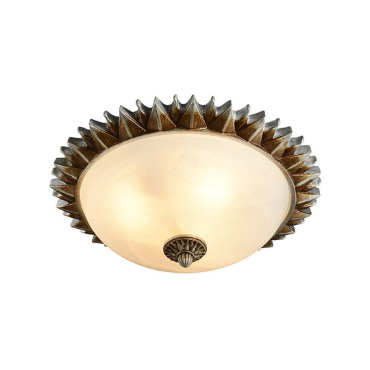 Traditional White Glass Flush Mount Ceiling Light For Dining Room - 1/3 Sunburst Lights Sizes 9 Or