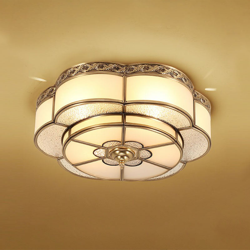 Traditional Brass Finish Ceiling Mount Lamp With Frost Glass - Flower Corridor Flush Light Fixture 4