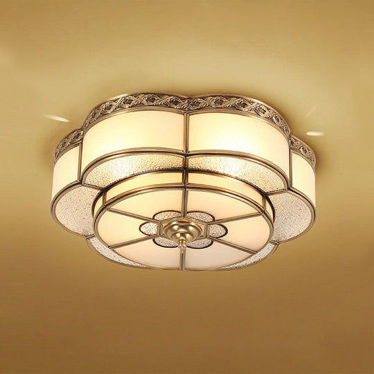 Traditional Brass Finish Ceiling Mount Lamp With Frost Glass - Flower Corridor Flush Light Fixture 4