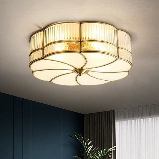 Minimalist Flower Shaped Glass Ceiling Light Fixture - Ribbed With Brass Accents Flush Mount