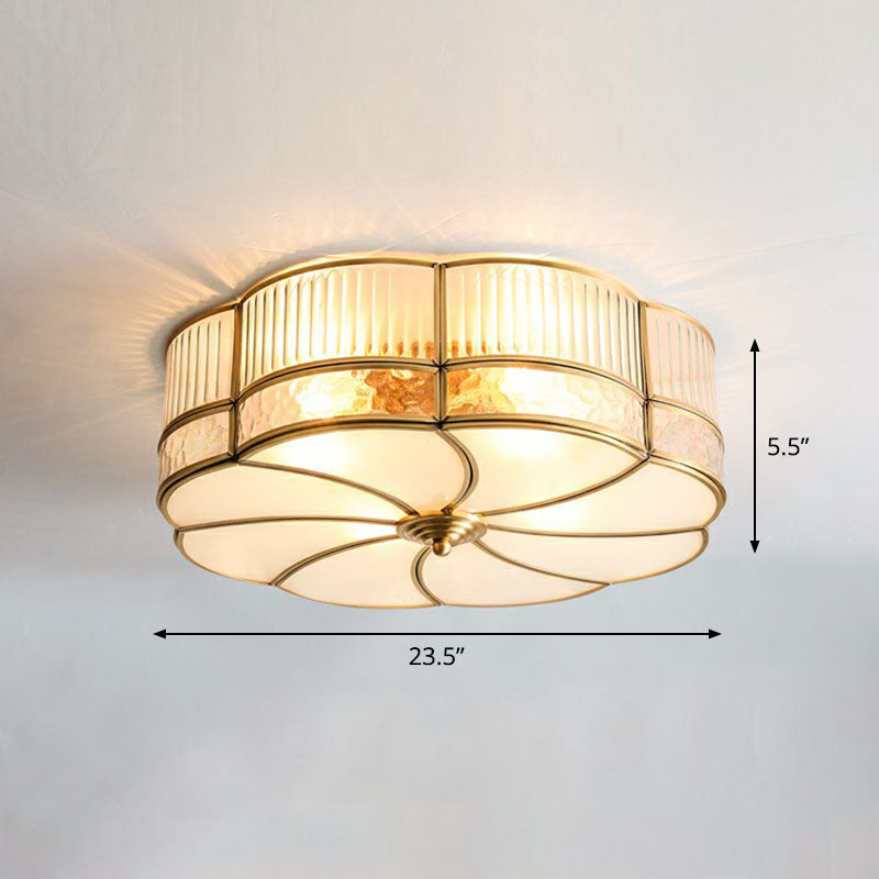 Minimalist Flower Shaped Glass Ceiling Light Fixture - Ribbed With Brass Accents Flush Mount
