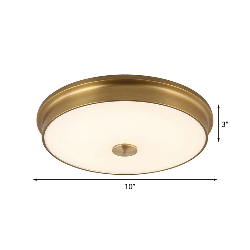Led Drum Flush Mount Lighting White Glass Ceiling Fixture For Living Room In Warm/White Light