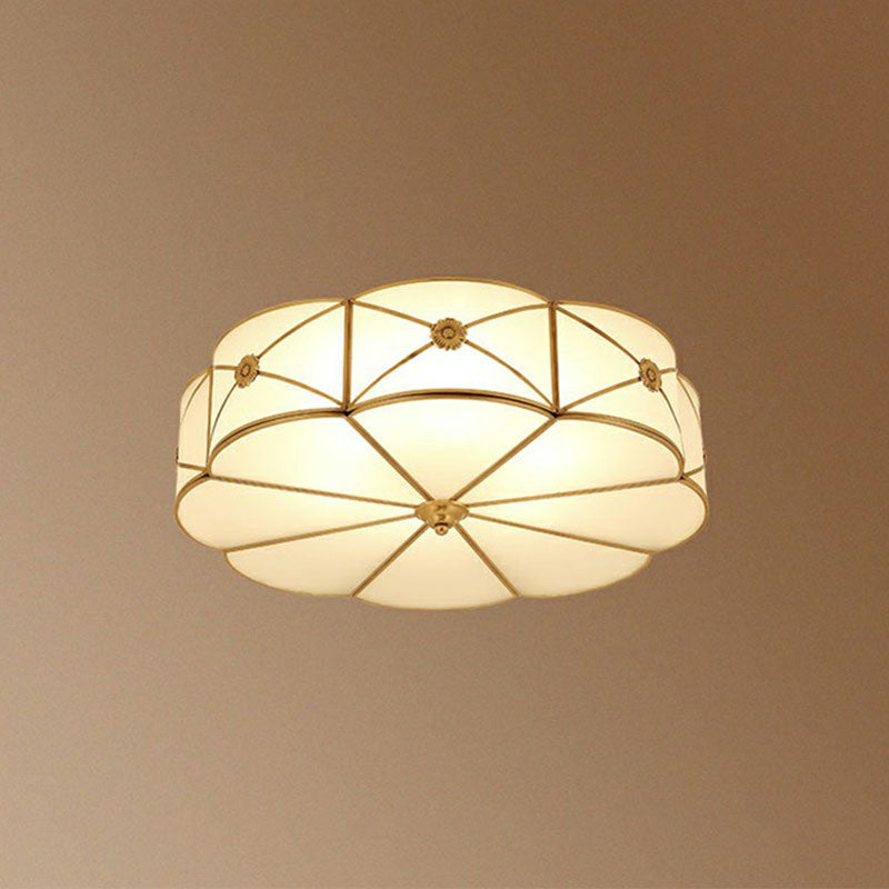 Colonial Chic Floral Bedroom Ceiling Mount Light - White Glass With Brass Finish 4 /