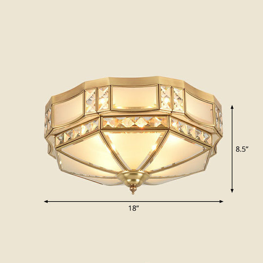 Octagonal Flush Mount Ceiling Light With Crystal Accent - Classic Brass Finish / 18