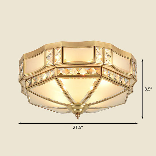 Octagonal Flush Mount Ceiling Light With Crystal Accent - Classic Brass Finish / 21.5’