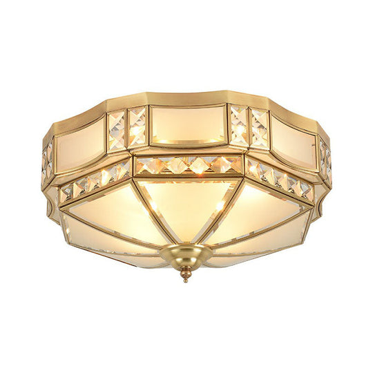 Octagonal Flush Mount Ceiling Light With Crystal Accent - Classic Brass Finish