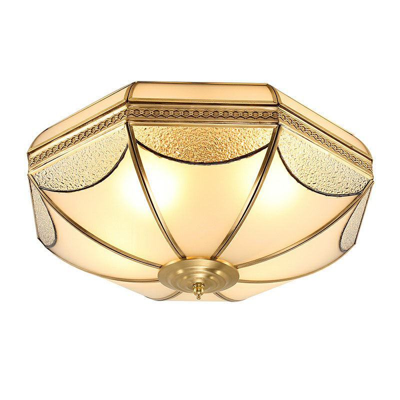Sleek Dome Shaped Flush Mount Light With Simplicity Brass Finish Water And Frost Glass Flushmount