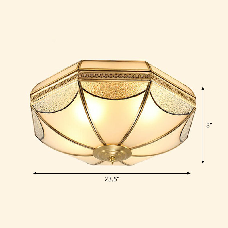 Sleek Dome Shaped Flush Mount Light With Simplicity Brass Finish Water And Frost Glass Flushmount