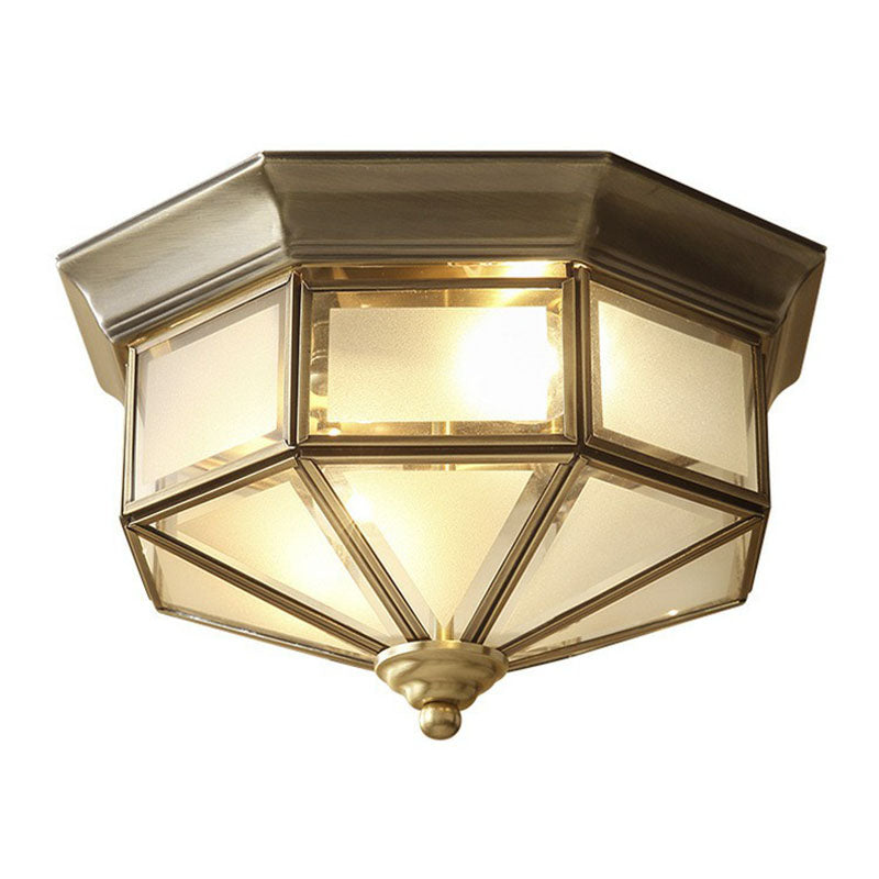 Frosted Glass Cap Ceiling Light With Brass Mount - Minimalist 2-Bulb Flush Fixture For Corridors