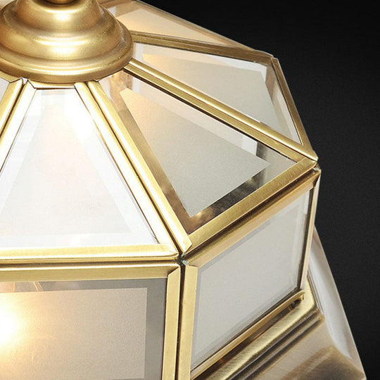 Frosted Glass Cap Ceiling Light With Brass Mount - Minimalist 2 - Bulb Flush Fixture For Corridors