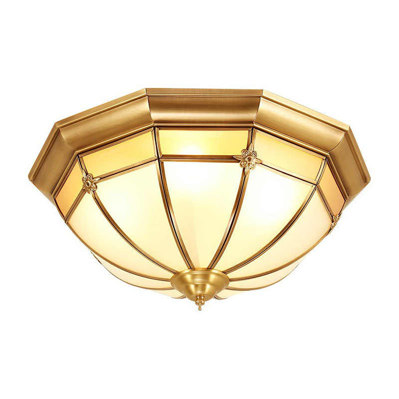 Opal Frosted Glass Colonial Dome Flush Mount Lighting In Brass