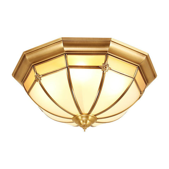 Opal Frosted Glass Colonial Dome Flush Mount Lighting In Brass