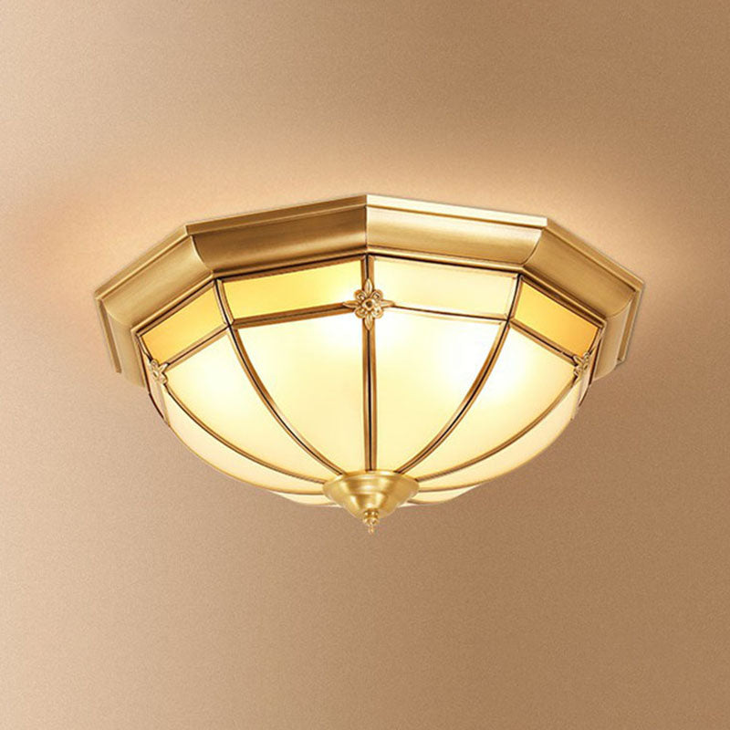Opal Frosted Glass Colonial Dome Flush Mount Lighting In Brass 6 /