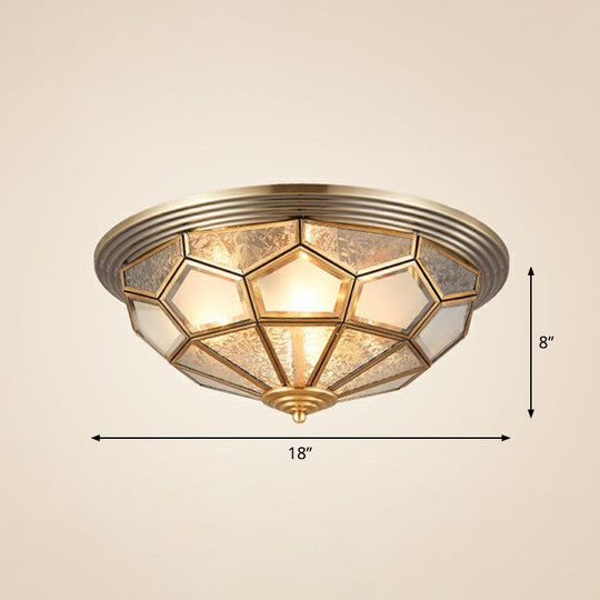 Colonial Style Dome Aisle Ceiling Light - Brass Flush Mount Lamp With Frosted Glass 4 /