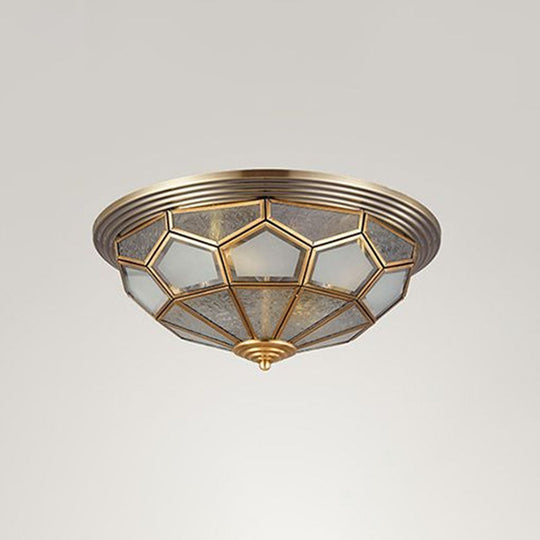 Colonial Style Dome Aisle Ceiling Light - Brass Flush Mount Lamp With Frosted Glass