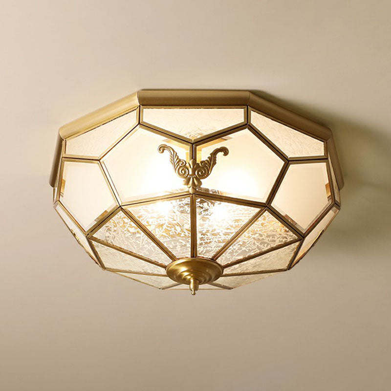 Vintage Brass Round Frosted Glass Flush-Mount Bedroom Ceiling Light Fixture / 23.5