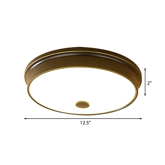 Traditional Led Bedroom Ceiling Light In Black/Gold With Round White Glass Flush Fixture Multiple