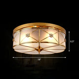 Traditional Brass Floral Water Glass Ceiling Flush Mount Light For Bedrooms / 18