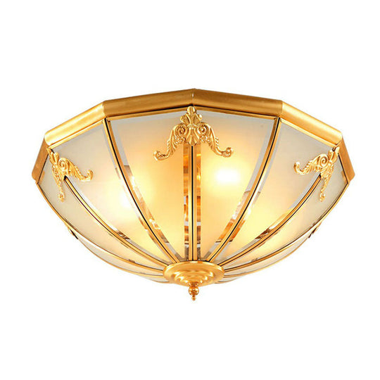 Colonial Style 3 - Light Hemispherical Brass Ceiling Light With Frosted White Glass - Flush Mount