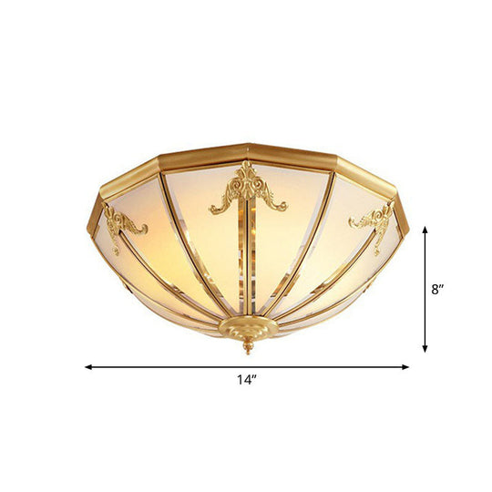 Colonial Style 3 - Light Hemispherical Brass Ceiling Light With Frosted White Glass - Flush Mount