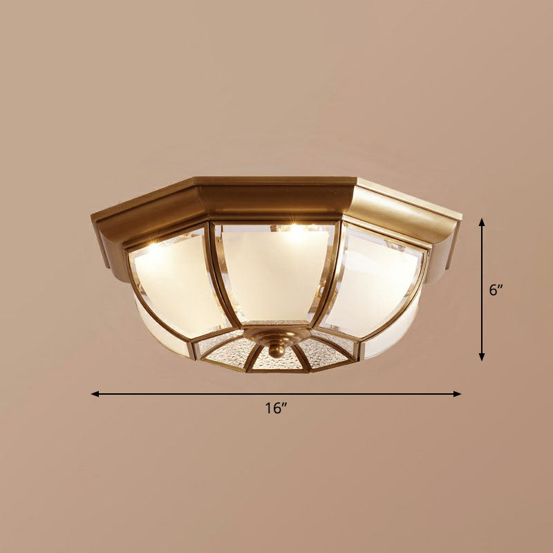 Traditional Octagon Ceiling Lamp With Bronze Finish & Frosted Glass For Kitchen / 16’