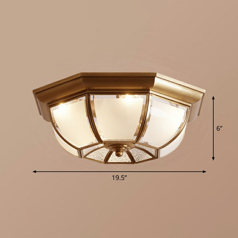 Traditional Octagon Ceiling Lamp With Bronze Finish & Frosted Glass For Kitchen / 19.5
