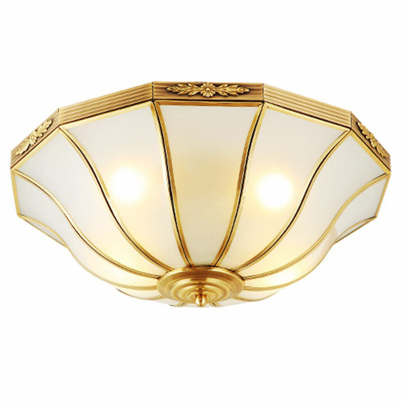 Opaline Glass Bell Shaped Flush Mount Ceiling Light In Brass - Traditional Lamp For Corridors