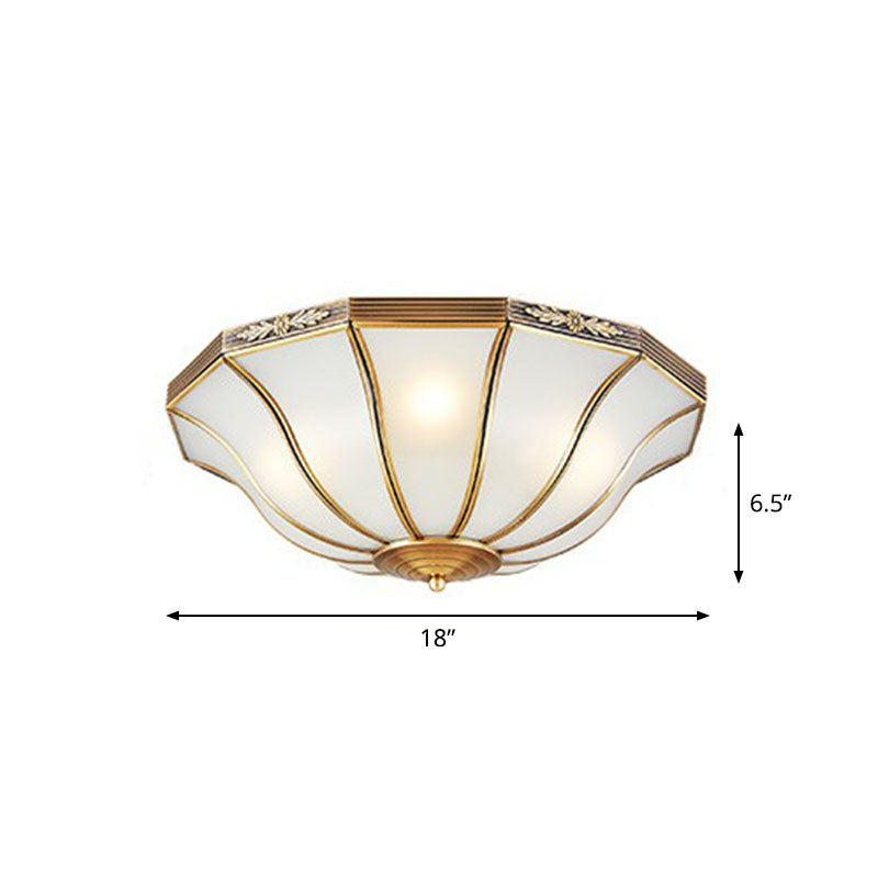 Opaline Glass Bell Shaped Flush Mount Ceiling Light In Brass - Traditional Lamp For Corridors