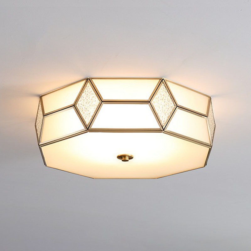 Minimalistic Brass Frost Glass Flush Mount Light For Bedroom: Geometric Ceiling Fixture Beige / 18