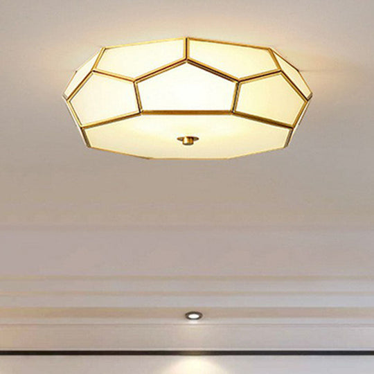 Minimalist Football Design Ceiling Light With Brass Finish – Flush Mount Glass Fixture