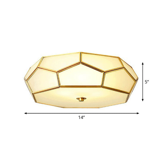 Minimalist Football Design Ceiling Light With Brass Finish – Flush Mount Glass Fixture / 14’