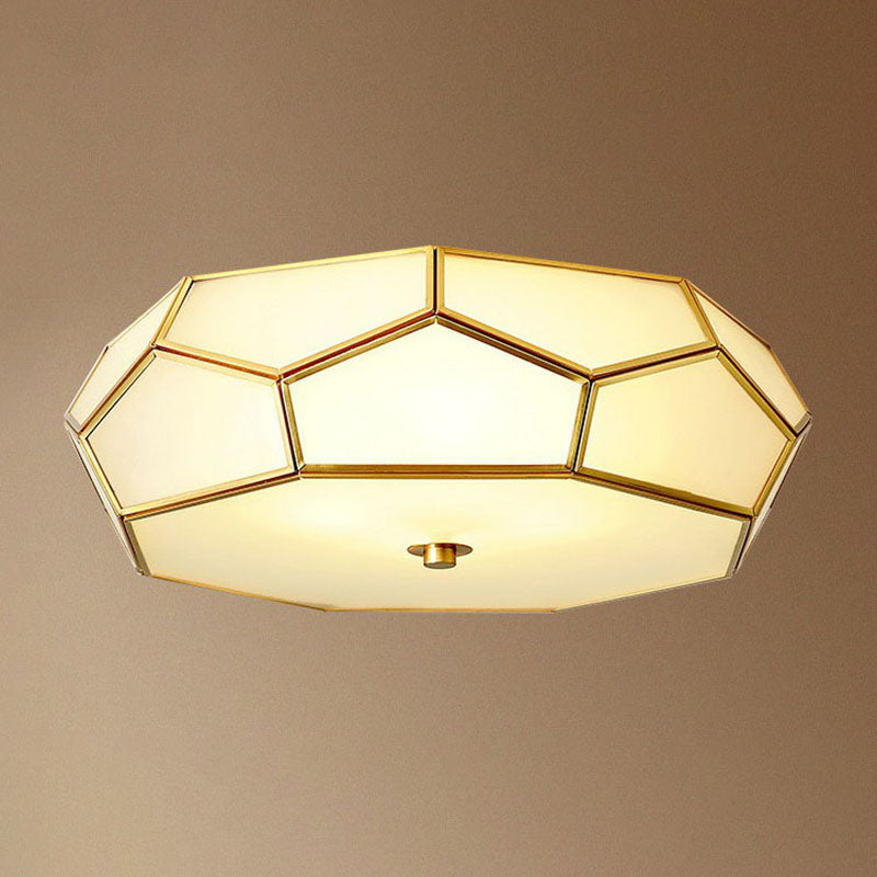 Minimalist Football Design Ceiling Light With Brass Finish – Flush Mount Glass Fixture / 18’