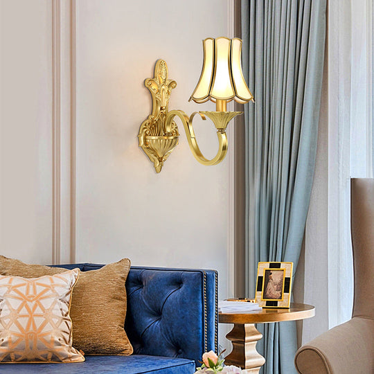 Vintage Brass Wall Mounted Bell Beveled Glass Light Fixture For Living Room 1 /