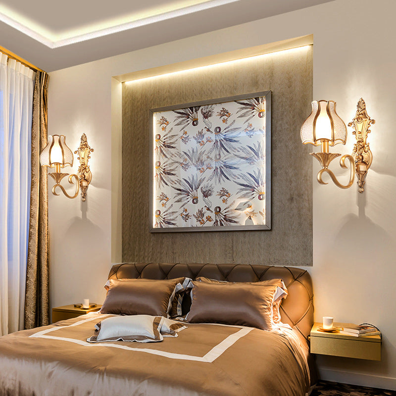 Brass Wall Lamp With Beveled Glass Flared Shade - Simplicity Corridor Light Fixture 1 /