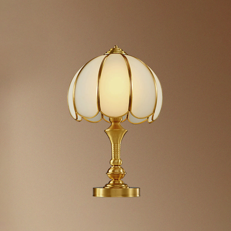 Brass Scalloped Nightstand Lamp - Elegant Beveled Glass Design Bedroom Table Lighting