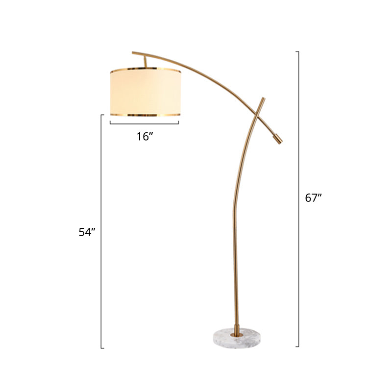 Minimalist 1-Light Fabric Floor Lamp With Marble Base In White