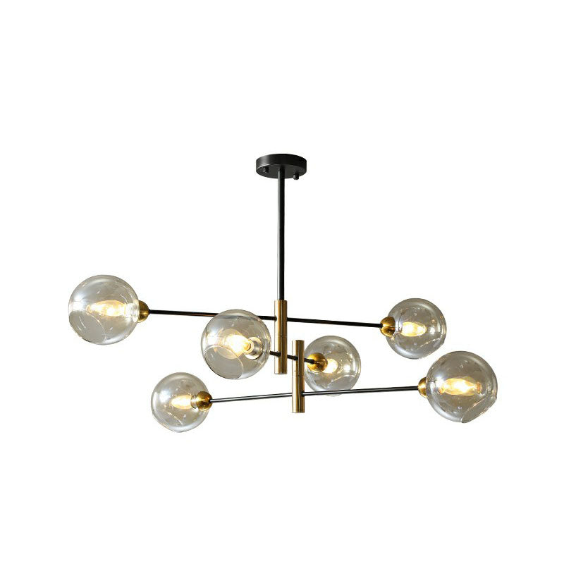 Minimalist Glass Dome Chandelier - Black And Brass Suspended Lighting Fixture For Dining Room 6 /