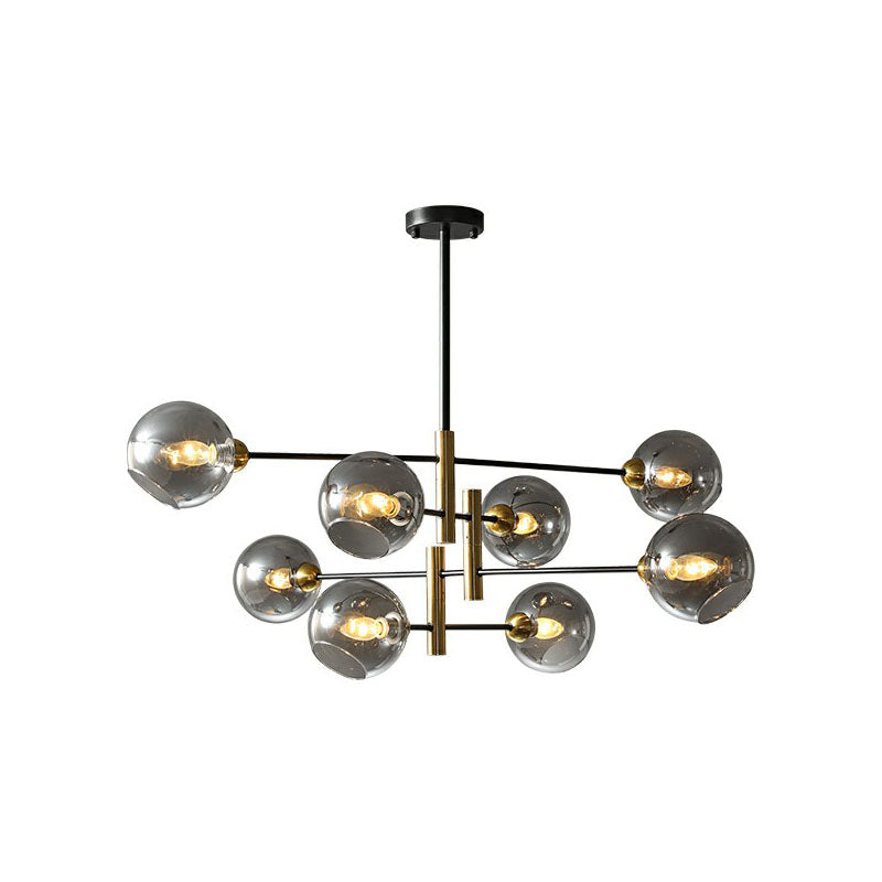 Minimalist Glass Dome Chandelier - Black And Brass Suspended Lighting Fixture For Dining Room 8 /