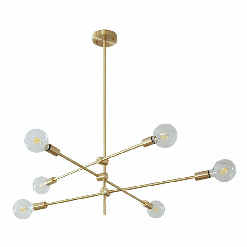 Simplicity Rotating Arm Chandelier: Modern Metallic Ceiling Hang Lamp With Open Bulb Design For