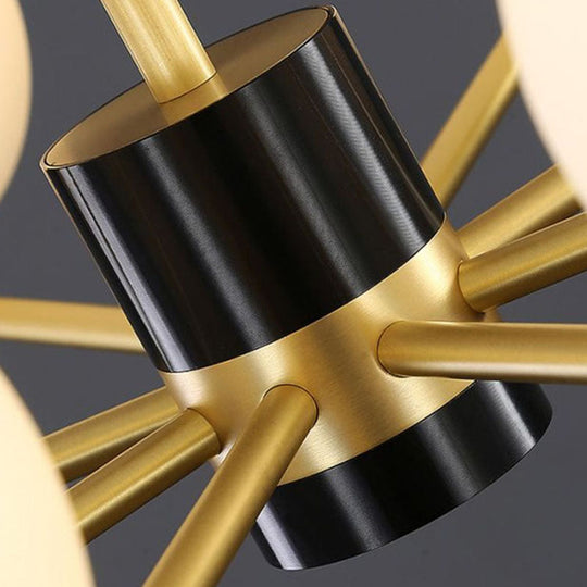 Golden Radial Milk Glass Chandelier With Postmodern Design