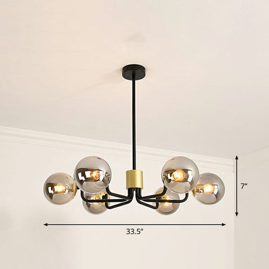 Radial Metal Ball Glass Chandelier – Modern Suspension Light For Living Room 6 / Black Smoke Grey