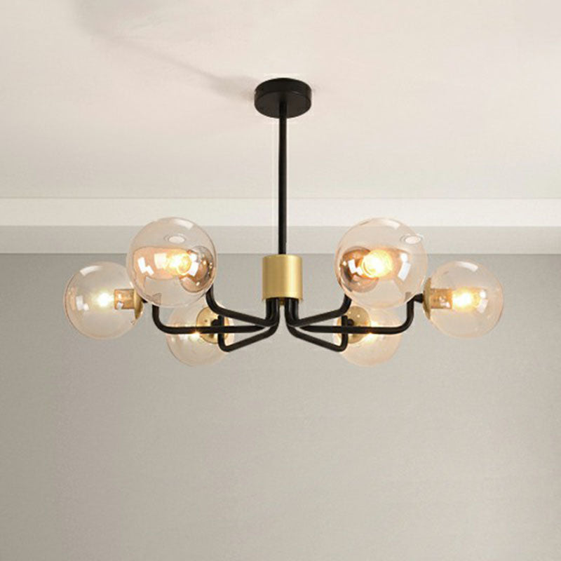 Radial Suspension Light - Contemporary Metal Chandelier With Glass Ball Shade