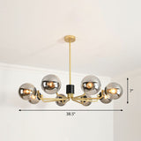 Radial Suspension Light - Contemporary Metal Chandelier With Glass Ball Shade 8 / Gold Smoke Grey