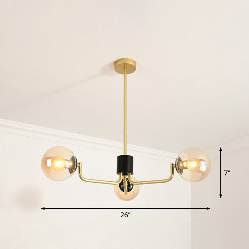 Radial Suspension Light - Contemporary Metal Chandelier With Glass Ball Shade 3 / Gold Amber