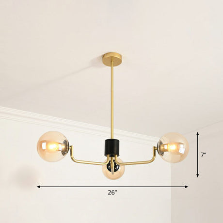 Radial Suspension Light - Contemporary Metal Chandelier With Glass Ball Shade 3 / Gold Amber