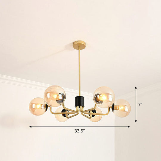 Radial Suspension Light - Contemporary Metal Chandelier With Glass Ball Shade 6 / Gold Amber