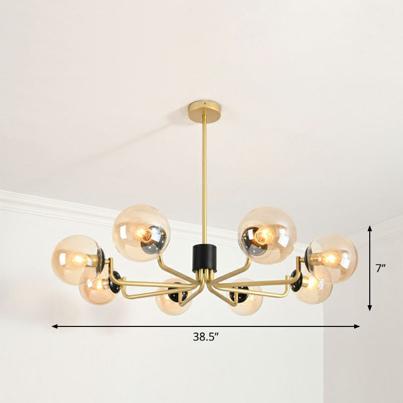 Radial Suspension Light - Contemporary Metal Chandelier With Glass Ball Shade 8 / Gold Amber