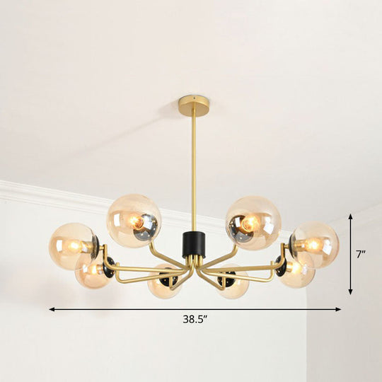 Radial Suspension Light - Contemporary Metal Chandelier With Glass Ball Shade 8 / Gold Amber